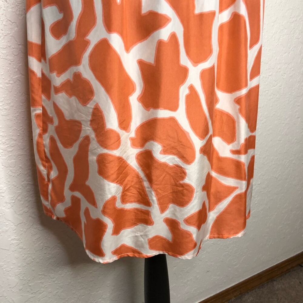 LOFT orange cream ruffle trim button front silk dress size 6 Petite 6P - Picture 12 of 16
